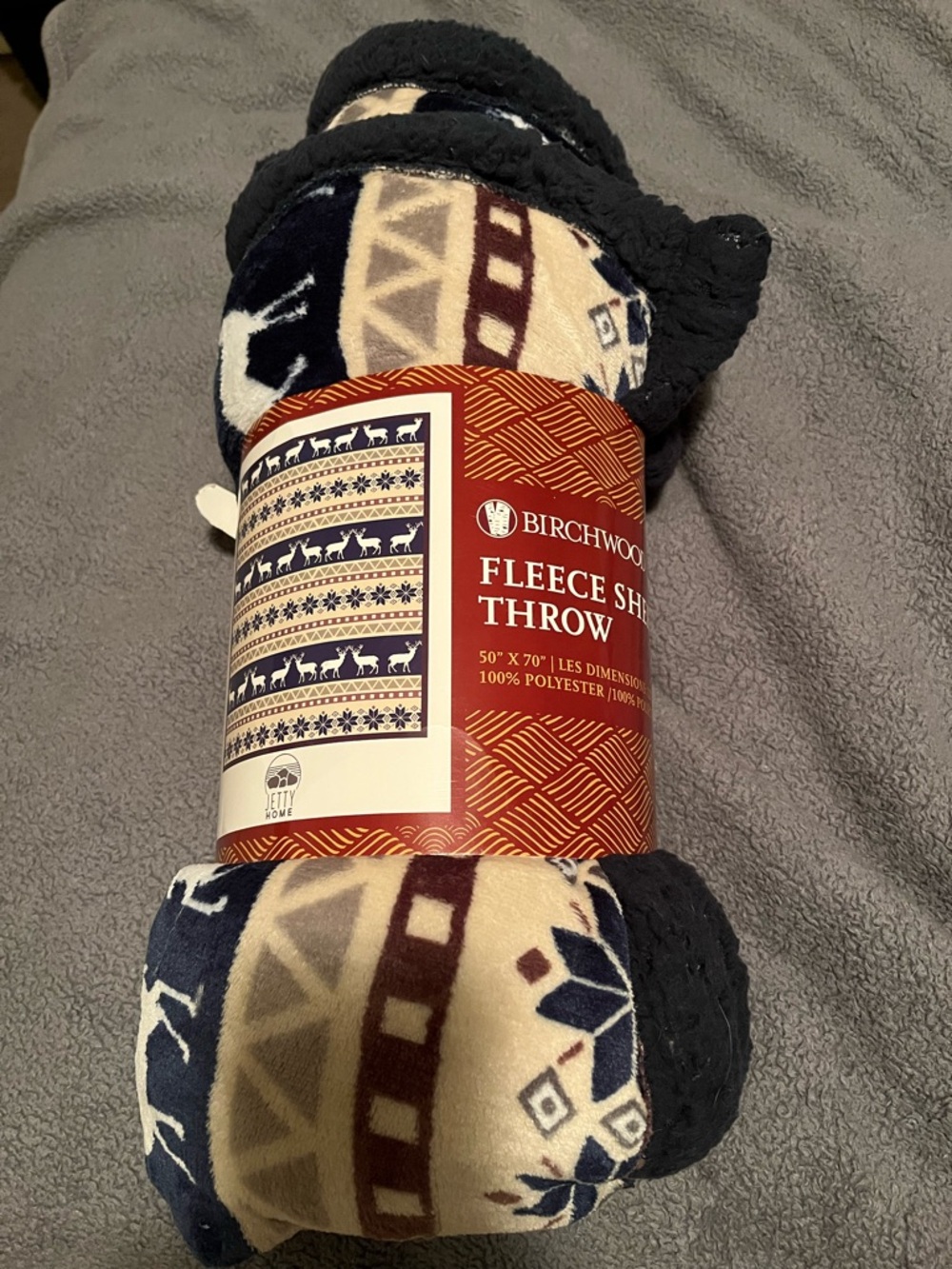 Navy and Cream Fleece Sherpa Throw Blanket 50” 70”